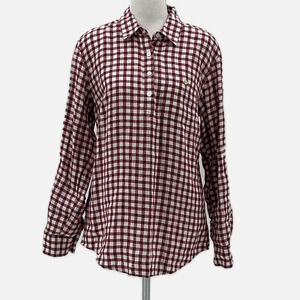 Tommy Bahama Linen Gingham Popover Top Long Sleeve Roll Tabs - Size Small